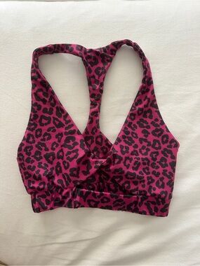 Beach Riot Raspberry Leopard Racerback Sports Bra